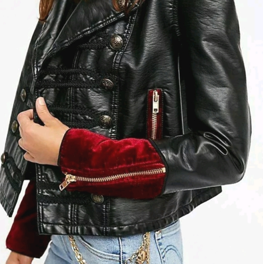 Free People Twisted Vegan Zipper Cuff Military Jacket